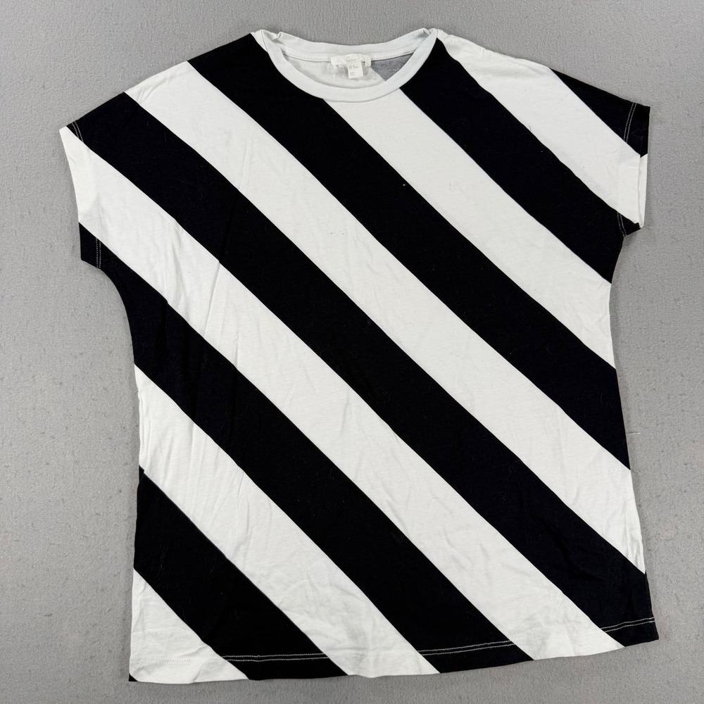 COS Womens XS Black White Diagonal Stripe Short Sleeve Boxy T-Shirt